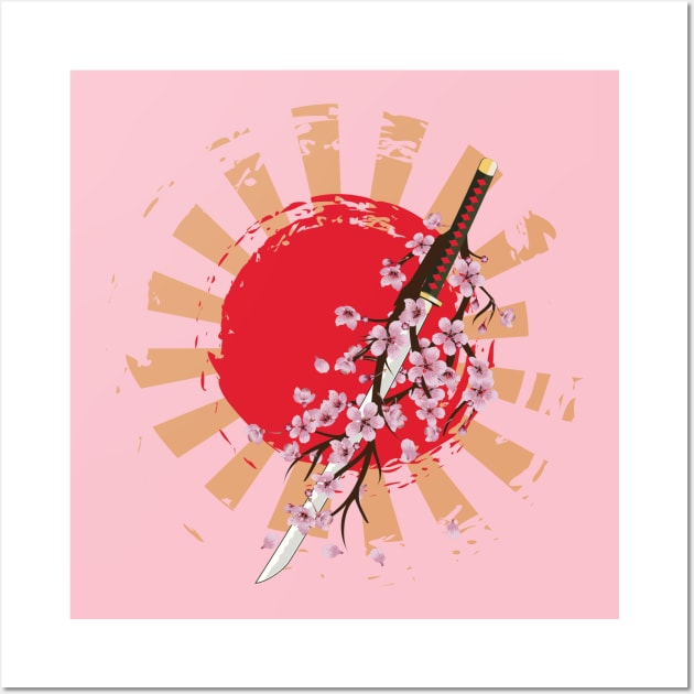 Katana sword and blooming sakura Wall Art by AnnArtshock